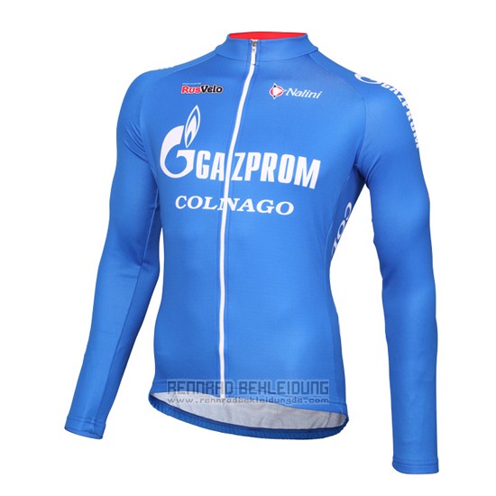 2016 Fahrradbekleidung Gazprom Rusvelo Colnago Blau und Wei Trikot Langarm und Tragerhose - zum Schließen ins Bild klicken